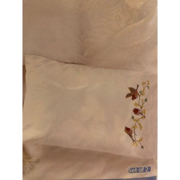 Herrschners Birds On Forsythia Pillowcase Pair Embroidery Kit - Picture 2 of 5